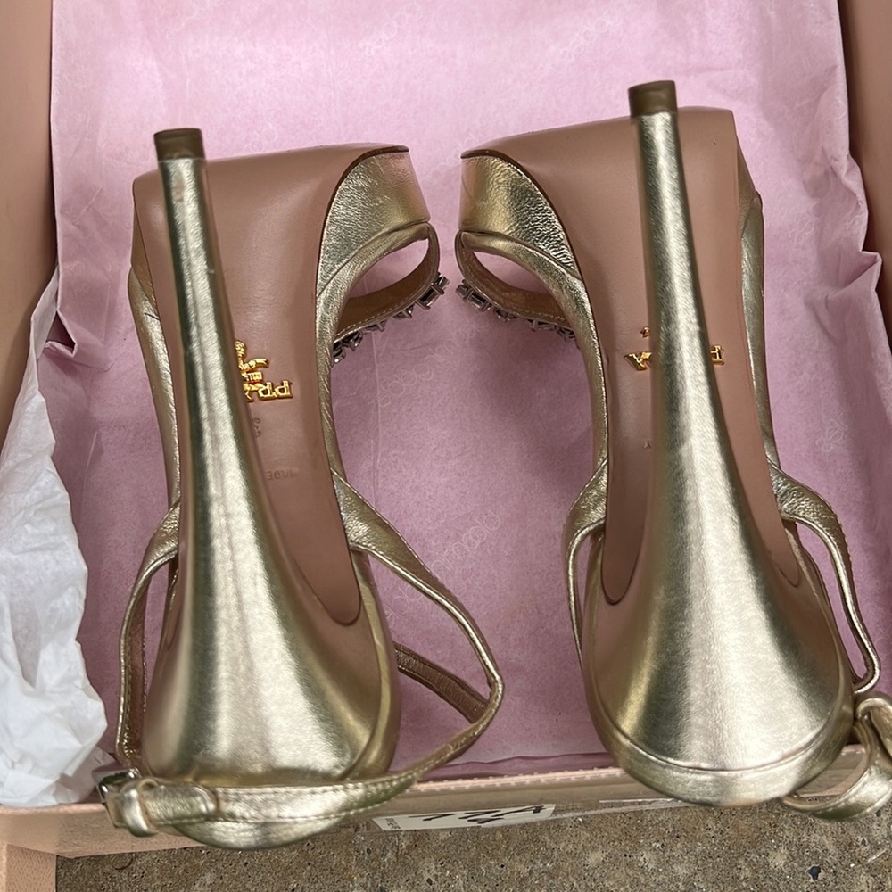 Prada gold leather and Swarovski crystal sandals